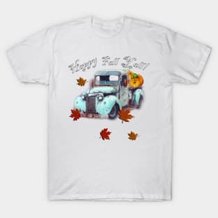 Fall Truck, Pumpkins, Leaf Graphic Leaves and Quote Happy Fall Y'all Autumn T-Shirt